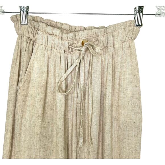 Thread + Supply Beige Linen Blend Wide Leg High Rise Paperbag Waist Pants Small - Picture 2 of 8
